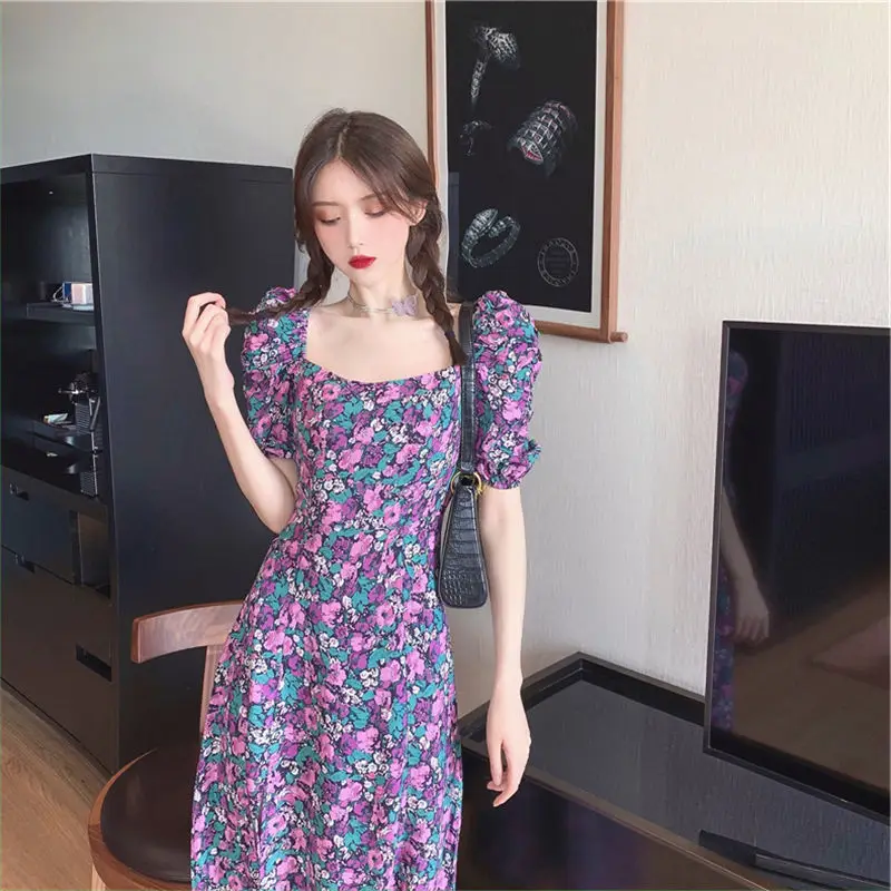 Women's Summer Floral Puff Sleeve Dress Large - Image 3