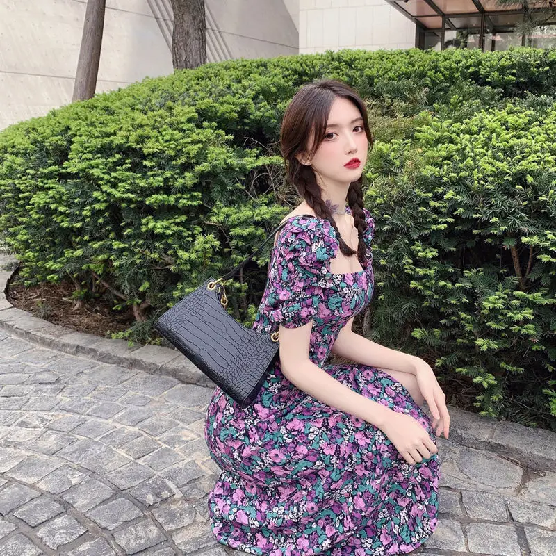 Women's Summer Floral Puff Sleeve Dress Large - Image 4