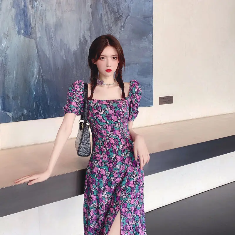 Women's Summer Floral Puff Sleeve Dress Large - Image 5