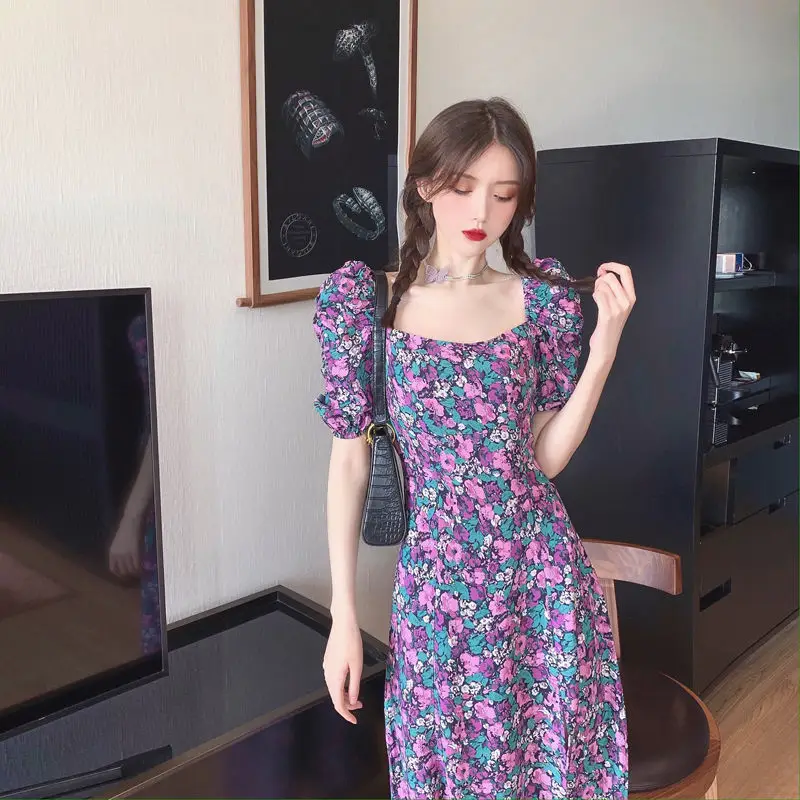 Women's Summer Floral Puff Sleeve Dress Large — feature 10