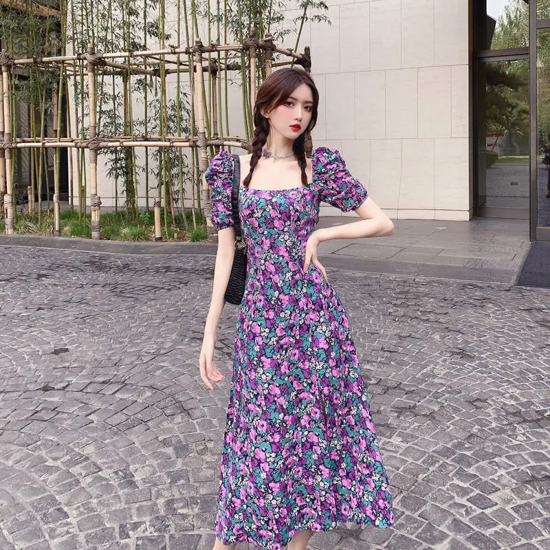Women's Summer Floral Puff Sleeve Dress Large — feature 11