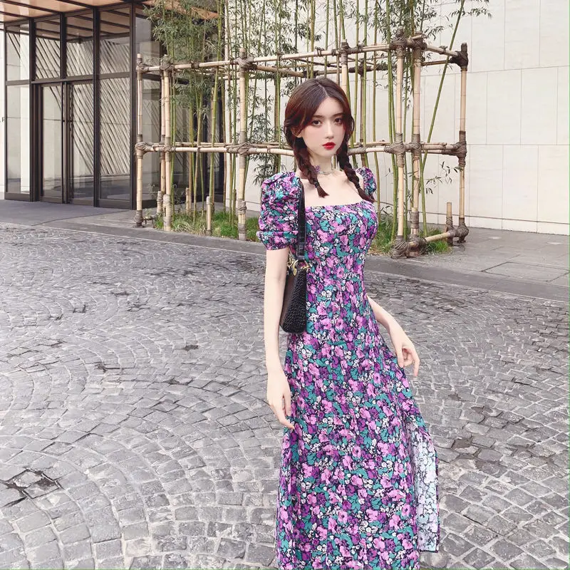 Women's Summer Floral Puff Sleeve Dress Large — feature 12