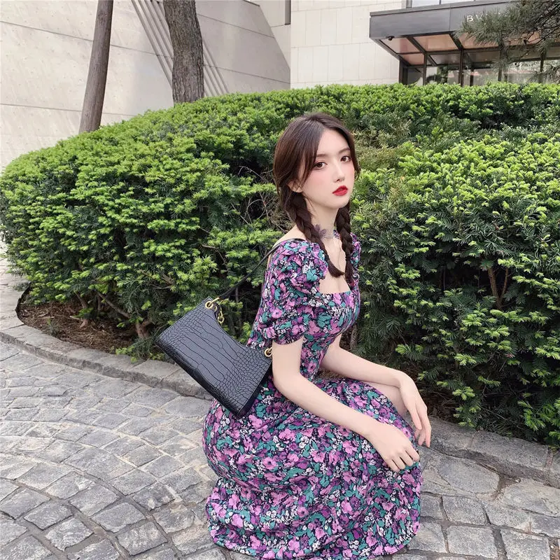 Women's Summer Floral Puff Sleeve Dress Large — feature 13