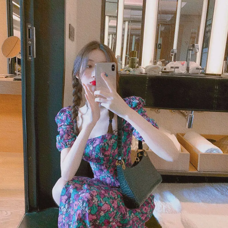 Women's Summer Floral Puff Sleeve Dress Large — feature 2