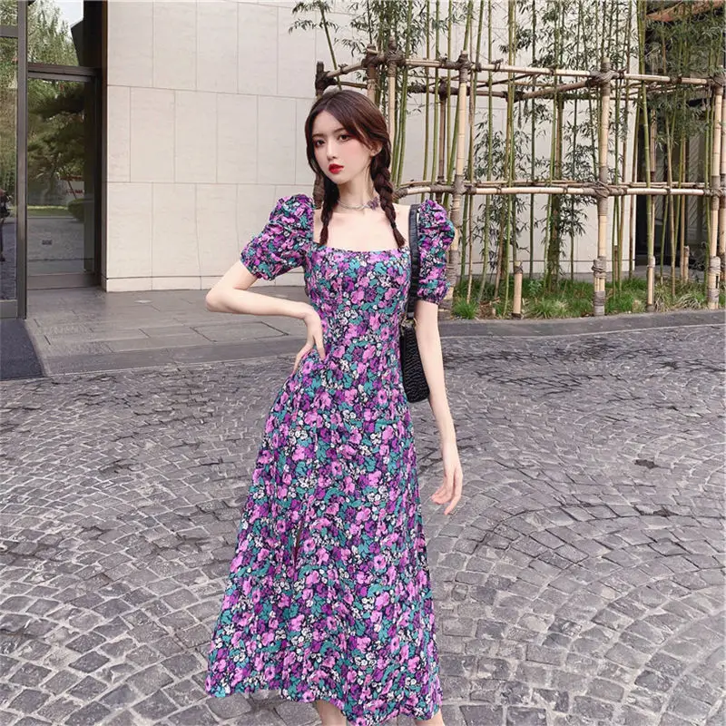 Women's Summer Floral Puff Sleeve Dress Large — feature 3