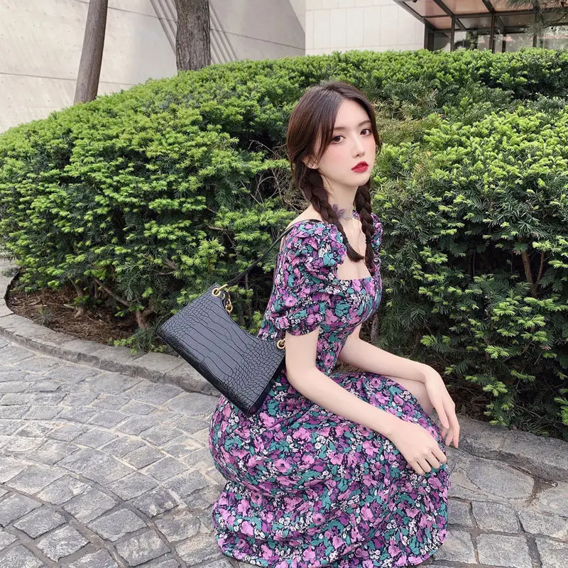 Women's Summer Floral Puff Sleeve Dress Large — feature 6