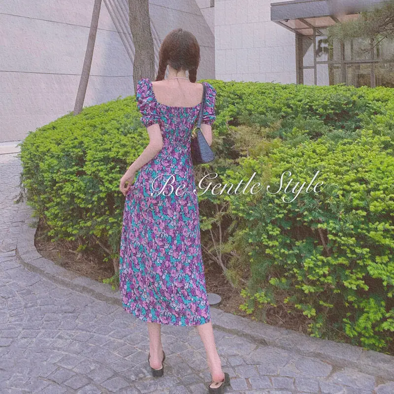 Women's Summer Floral Puff Sleeve Dress Large — feature 7