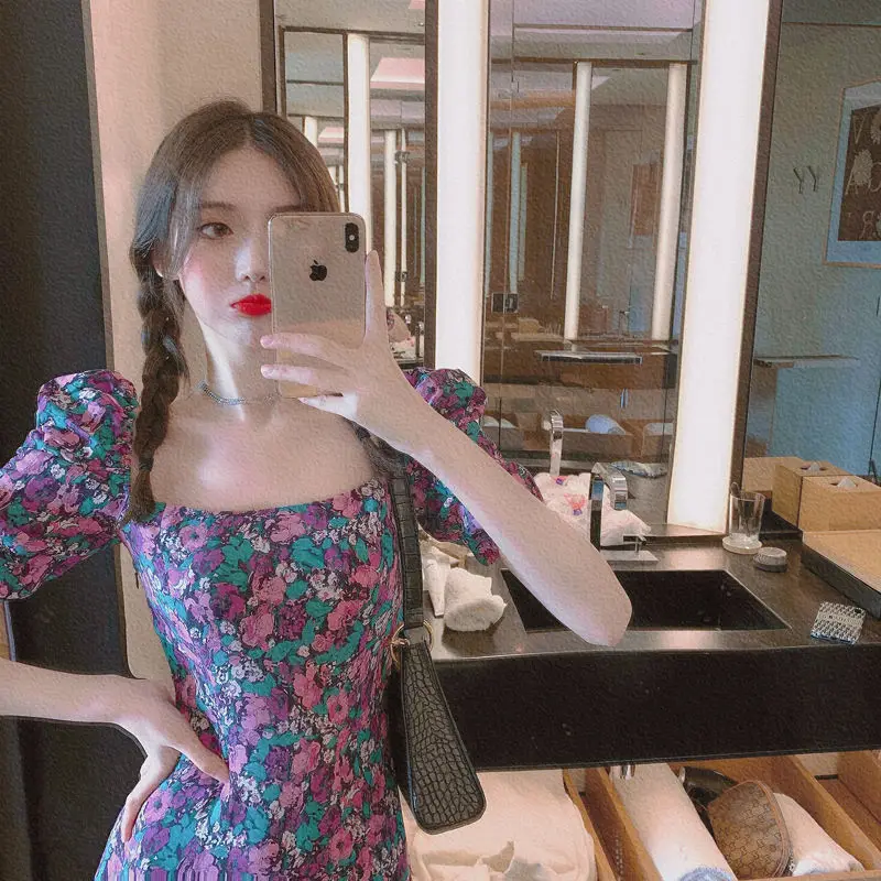 Women's Summer Floral Puff Sleeve Dress Large — feature 8