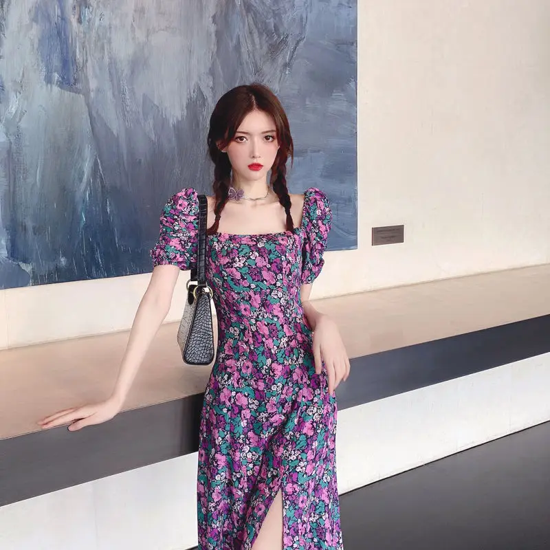 Women's Summer Floral Puff Sleeve Dress Large — feature 9