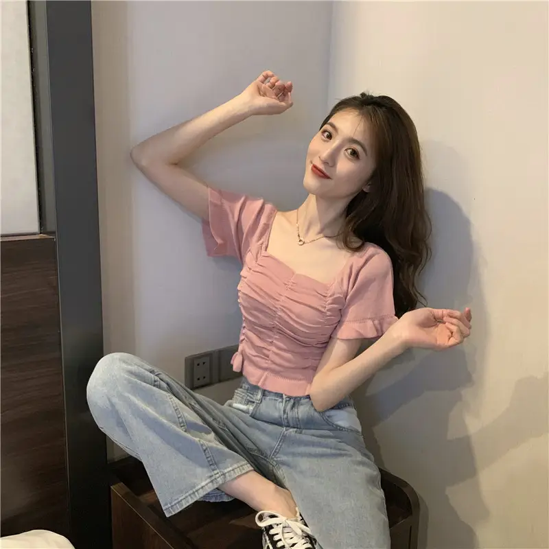 Women's Pleated Square Neck T-Shirt Summer 2025 — feature 15
