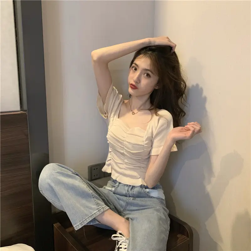 Women's Pleated Square Neck T-Shirt Summer 2025 — feature 24