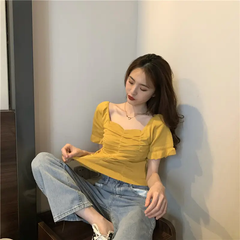Women's Pleated Square Neck T-Shirt Summer 2025 — feature 4