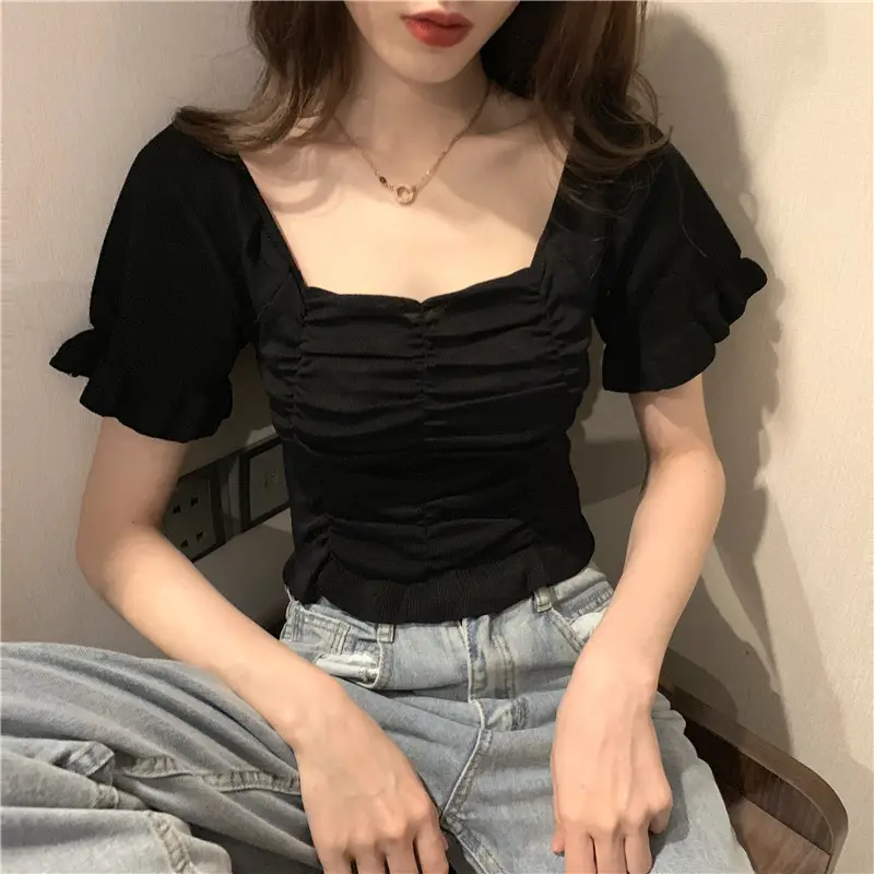Women's Pleated Square Neck T-Shirt Summer 2025 - Image 2