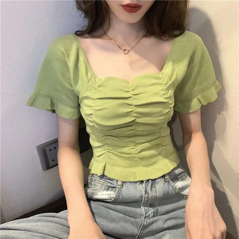 Women's Pleated Square Neck T-Shirt Summer 2025 - Image 4