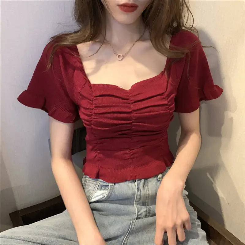 Women's Pleated Square Neck T-Shirt Summer 2025 - Image 5