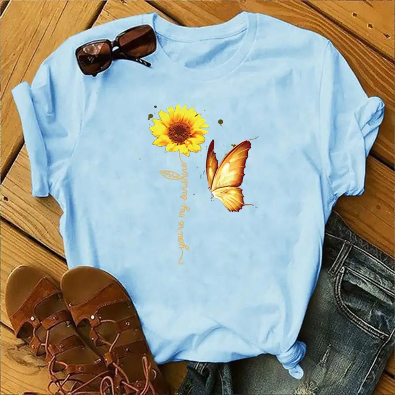 Women Sunflower Butterfly T-Shirt White 2020 - Image 21
