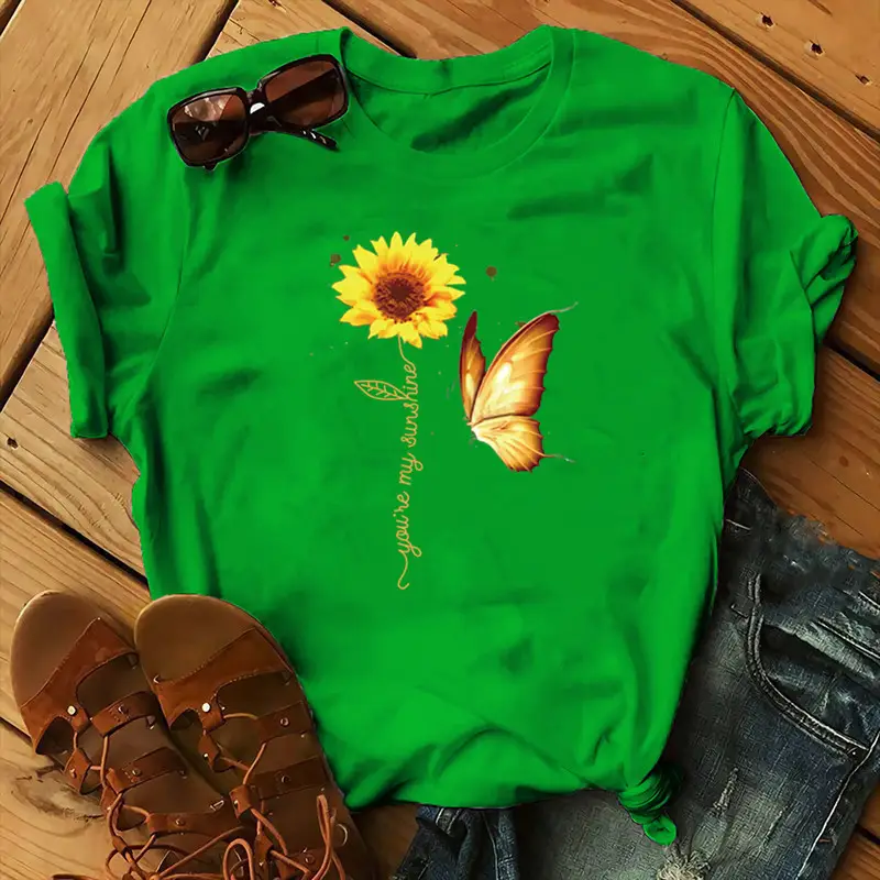 Women Sunflower Butterfly T-Shirt White 2020 - Image 10
