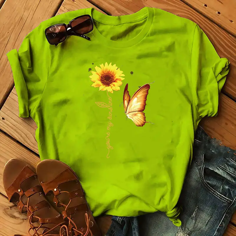 Women Sunflower Butterfly T-Shirt White 2020 - Image 11