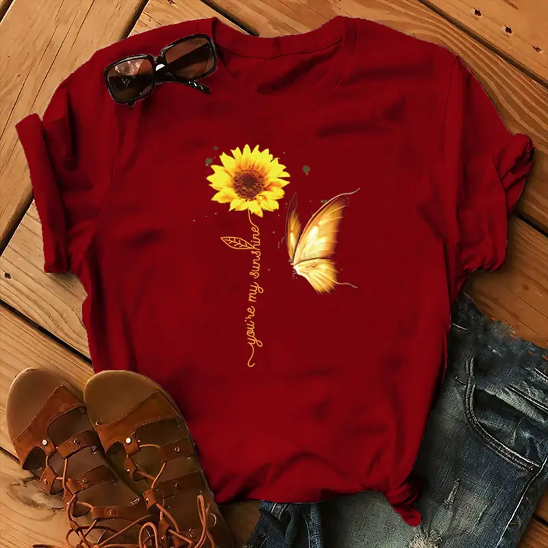 Women Sunflower Butterfly T-Shirt White 2020 - Image 12