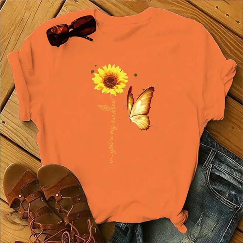 Women Sunflower Butterfly T-Shirt White 2020 - Image 13