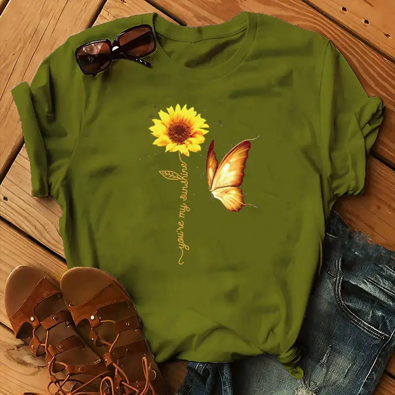 Women Sunflower Butterfly T-Shirt White 2020 - Image 14