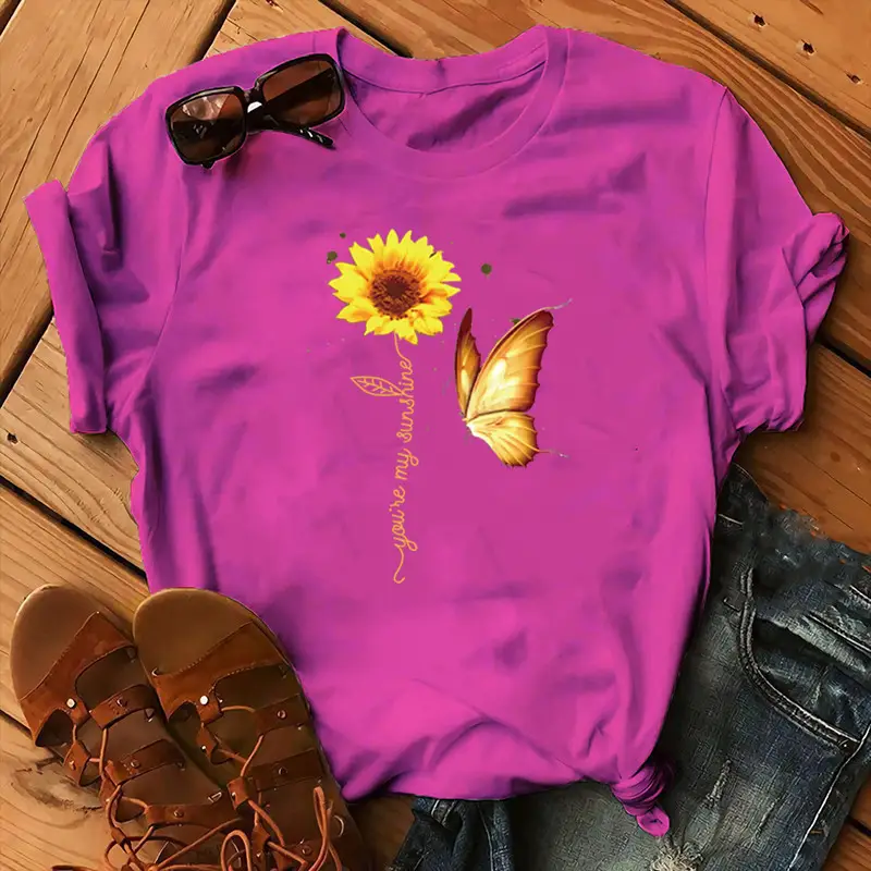 Women Sunflower Butterfly T-Shirt White 2020 - Image 15