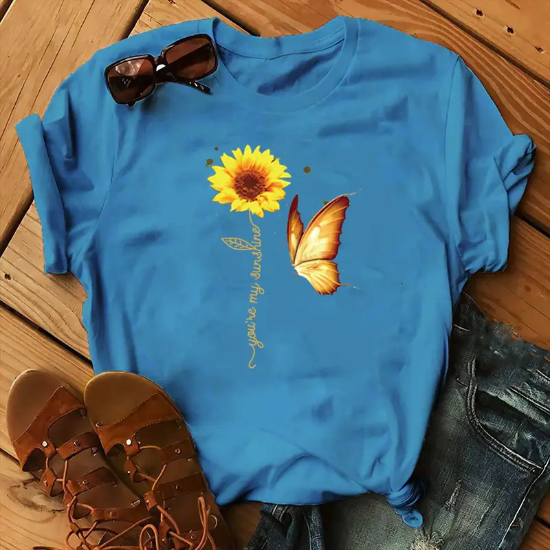 Women Sunflower Butterfly T-Shirt White 2020 - Image 17