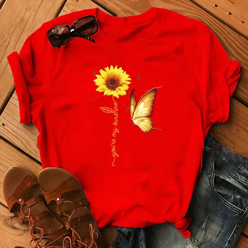 Women Sunflower Butterfly T-Shirt White 2020 - Image 4