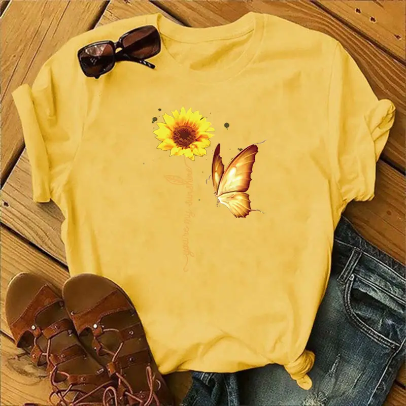 Women Sunflower Butterfly T-Shirt White 2020 - Image 5