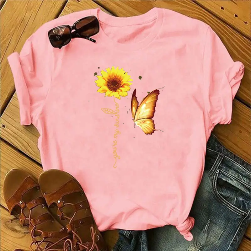 Women Sunflower Butterfly T-Shirt White 2020 - Image 6