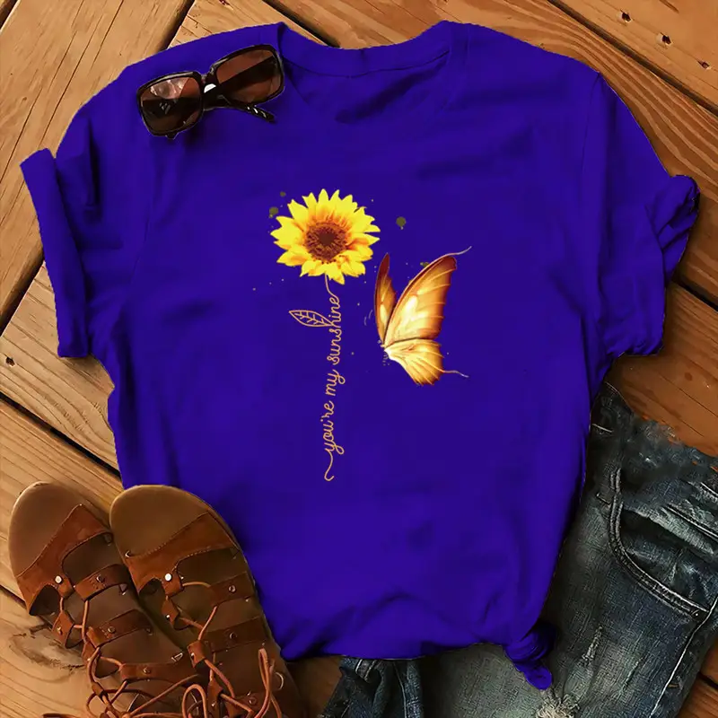 Women Sunflower Butterfly T-Shirt White 2020 - Image 8