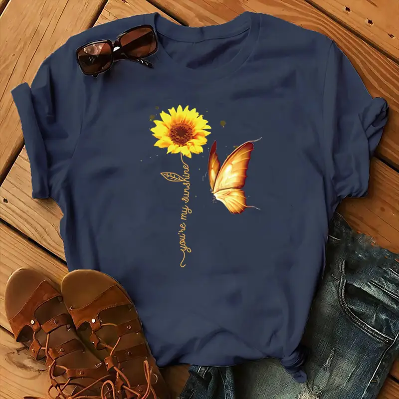 Women Sunflower Butterfly T-Shirt White 2020 - Image 9