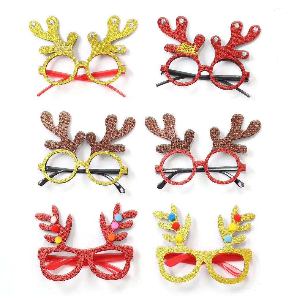 Christmas Deer Antlers Glasses Green Glitter Kids Party Decor — feature 12