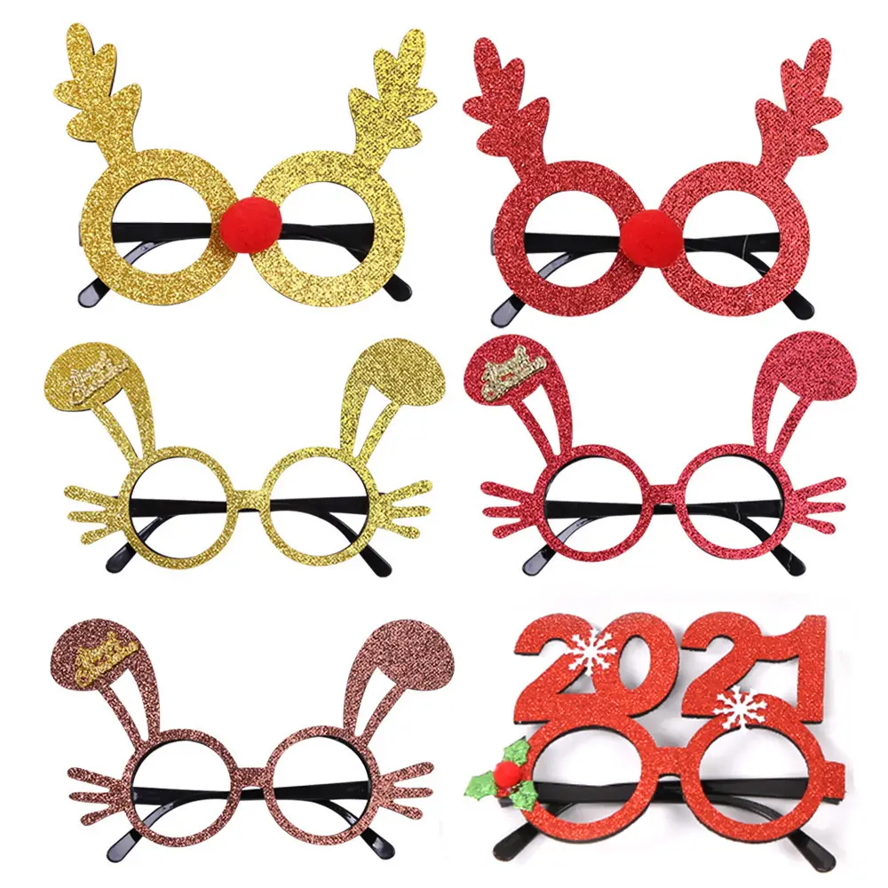 Christmas Deer Antlers Glasses Green Glitter Kids Party Decor — feature 13