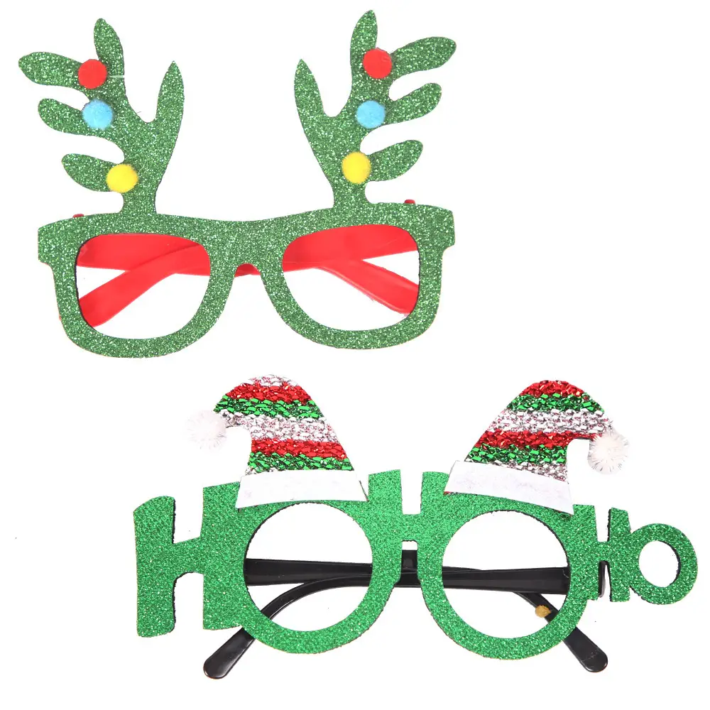 Christmas Deer Antlers Glasses Green Glitter Kids Party Decor — feature 45