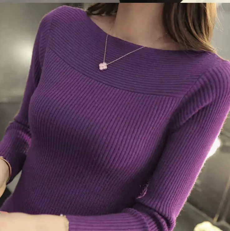 Women Purple One-Neck Slim Fit Sweater Top - Image 8