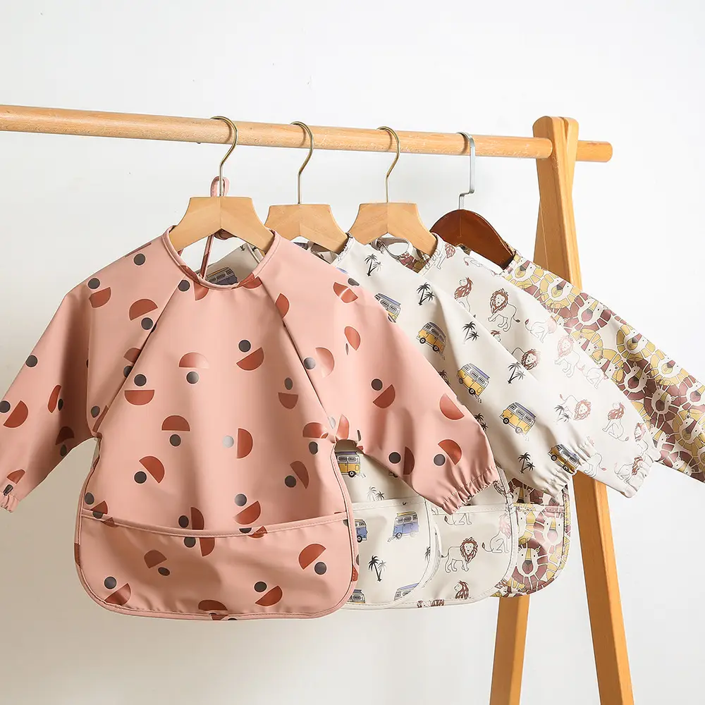 Kids Long Sleeve Eating Bib with Dinosaur Print - Image 44