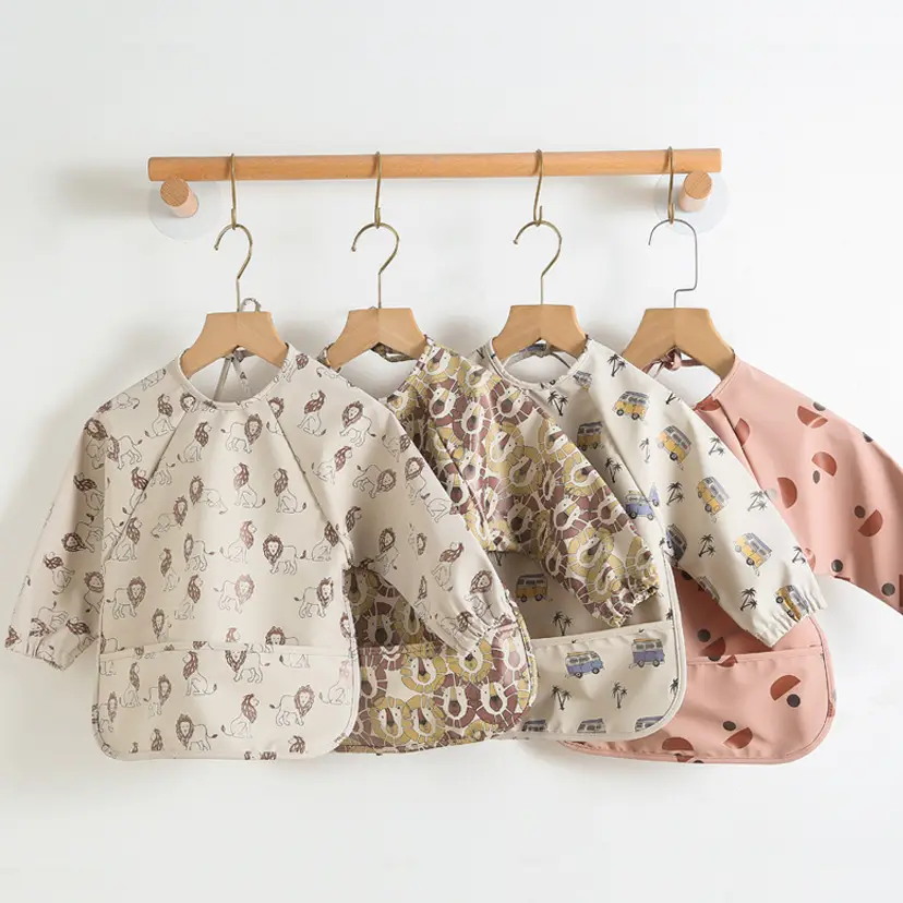 Kids Long Sleeve Eating Bib with Dinosaur Print - Image 45