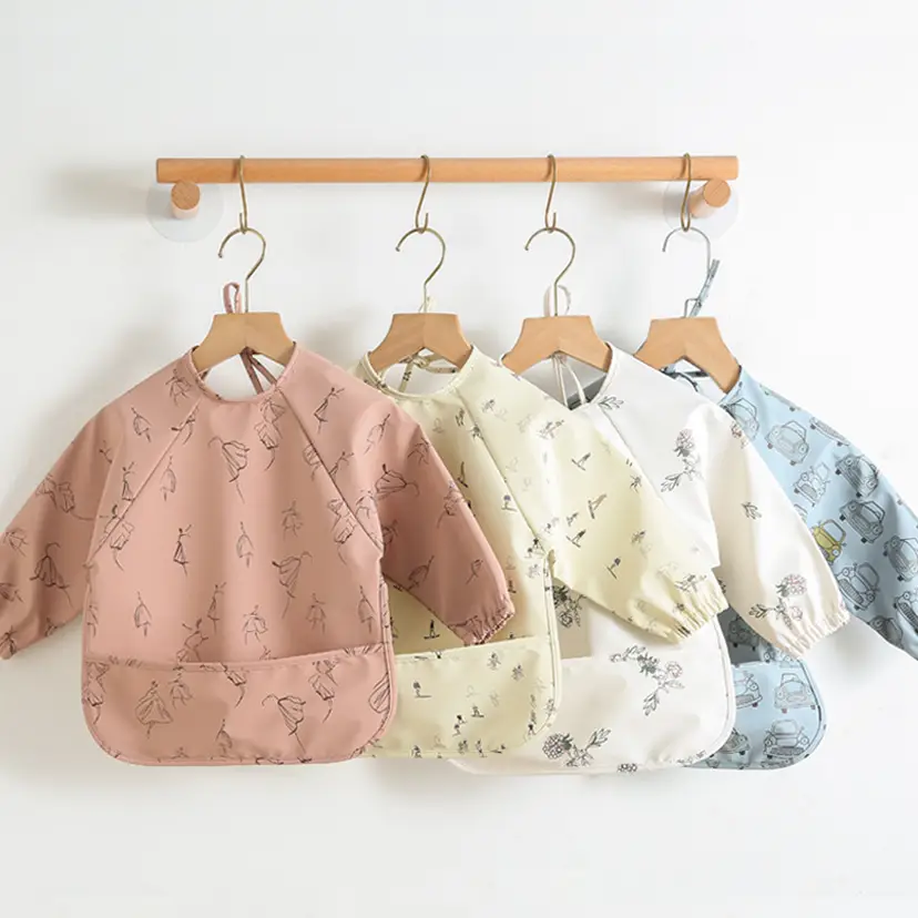 Kids Long Sleeve Eating Bib with Dinosaur Print - Image 46