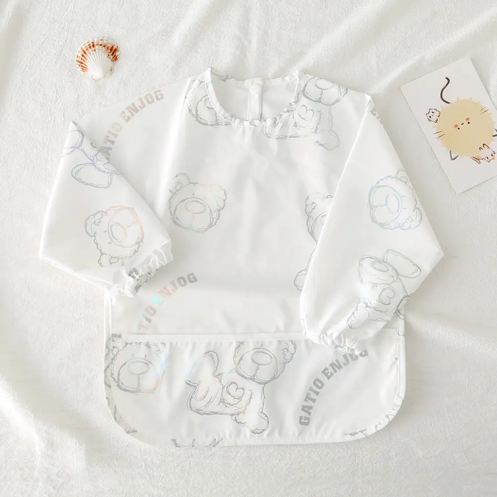 Kids Long Sleeve Eating Bib with Dinosaur Print - Image 12