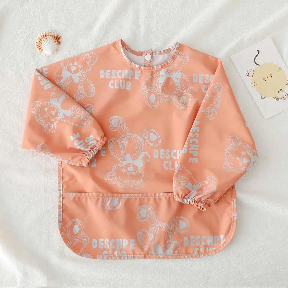 Kids Long Sleeve Eating Bib with Dinosaur Print - Image 13