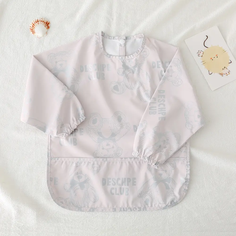 Kids Long Sleeve Eating Bib with Dinosaur Print - Image 16