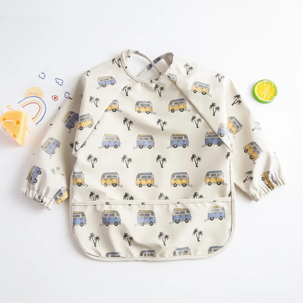 Kids Long Sleeve Eating Bib with Dinosaur Print - Image 2