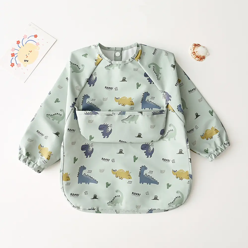 Kids Long Sleeve Eating Bib with Dinosaur Print - Image 23