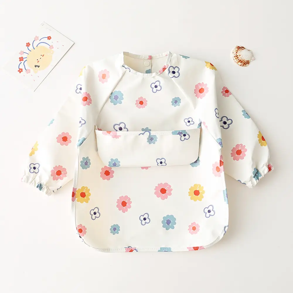 Kids Long Sleeve Eating Bib with Dinosaur Print - Image 27