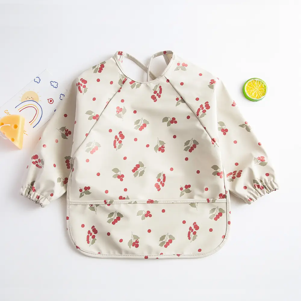 Kids Long Sleeve Eating Bib with Dinosaur Print - Image 3