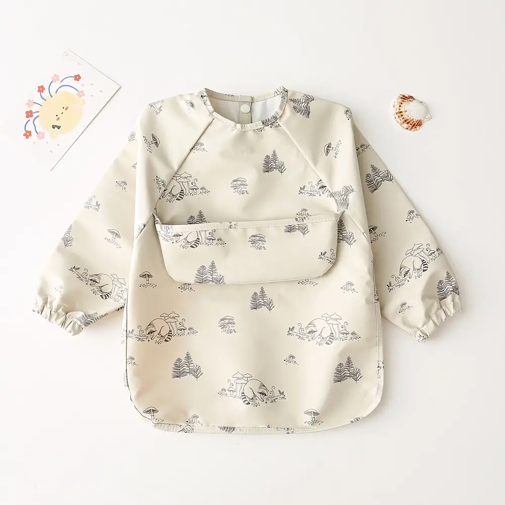 Kids Long Sleeve Eating Bib with Dinosaur Print - Image 28
