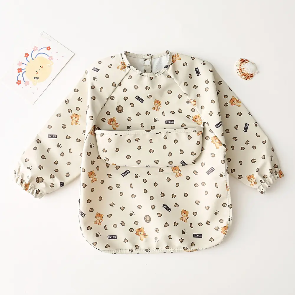 Kids Long Sleeve Eating Bib with Dinosaur Print - Image 29