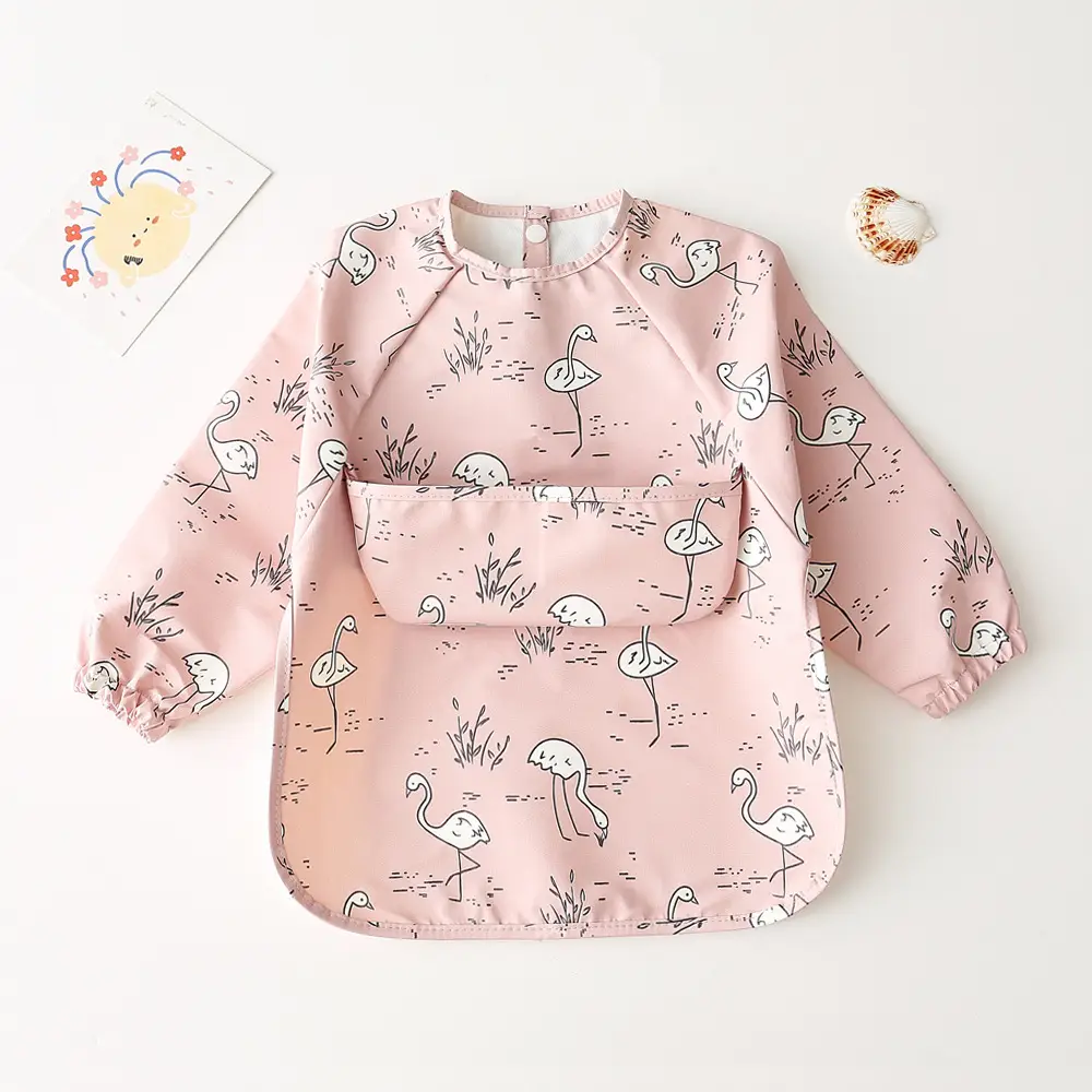 Kids Long Sleeve Eating Bib with Dinosaur Print - Image 30