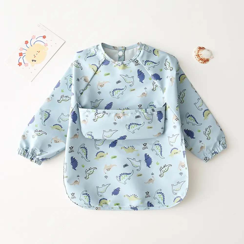 Kids Long Sleeve Eating Bib with Dinosaur Print - Image 31